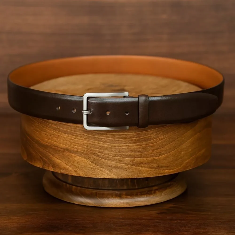 Boconi 100% Leather Mens Brown Silver Buckle Adjustable Belt 46” Career Occasion
